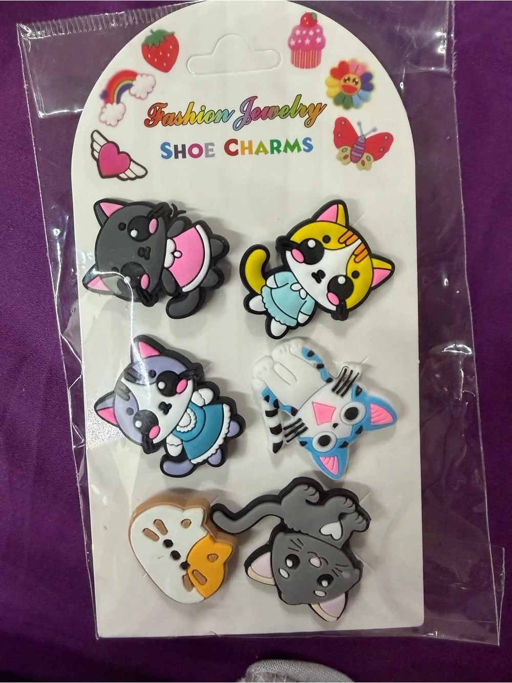 Fashion Jewelry Multicolor Cat Shoe Charms Set